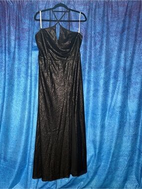 Black Metallic Maxi Slip Dress with Strappy Neckline